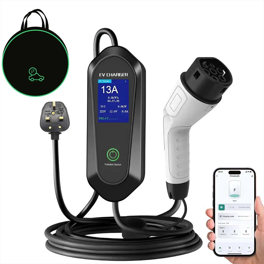 5M/13A/3.5KW Portable EV Car Charger Type 2 Portable Car battery charger EV Charger Car Charger Fast Charging UK Plug