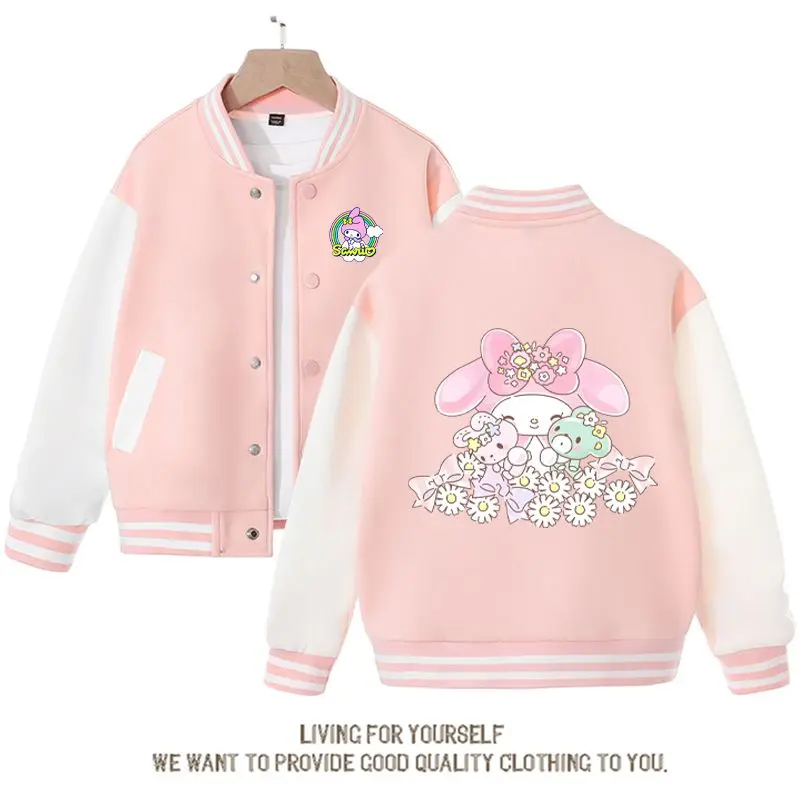 

Новинка 2023, осенняя Милая Детская куртка Sanrio с аниме My Melody, бейсбольная форма, милая детская спортивная одежда для девочек среднего и старшего возраста, трендовая Спортивная одежда для колледжа