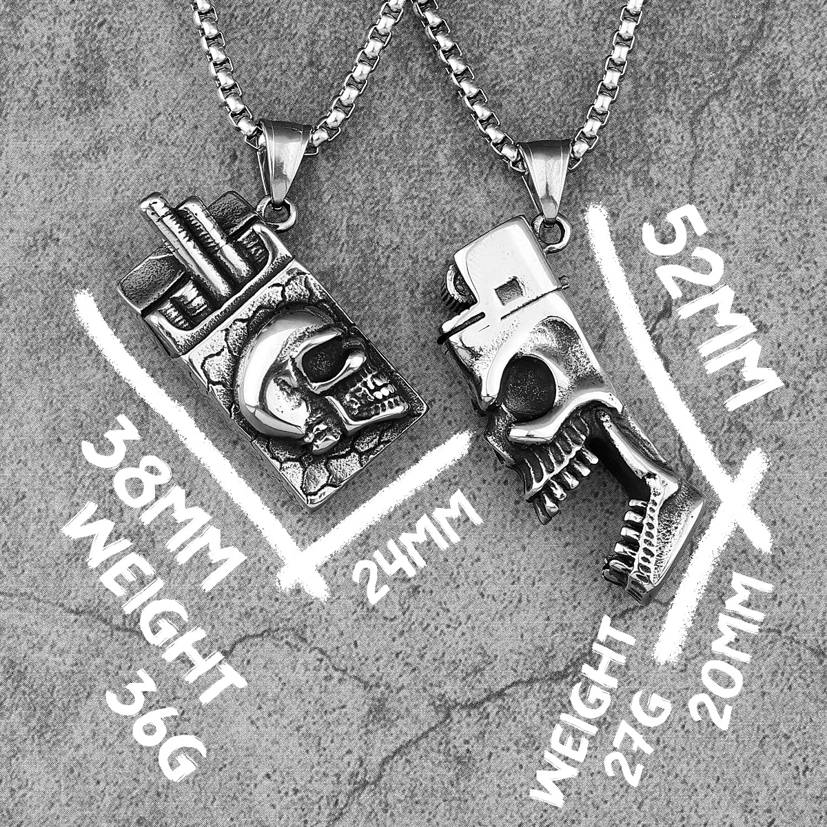 Gothic Skull Lighter Skull Cigarette Stainless Steel Men Women Necklaces Pendants Chain Punk Jewelry Creativity Gift Wholesale