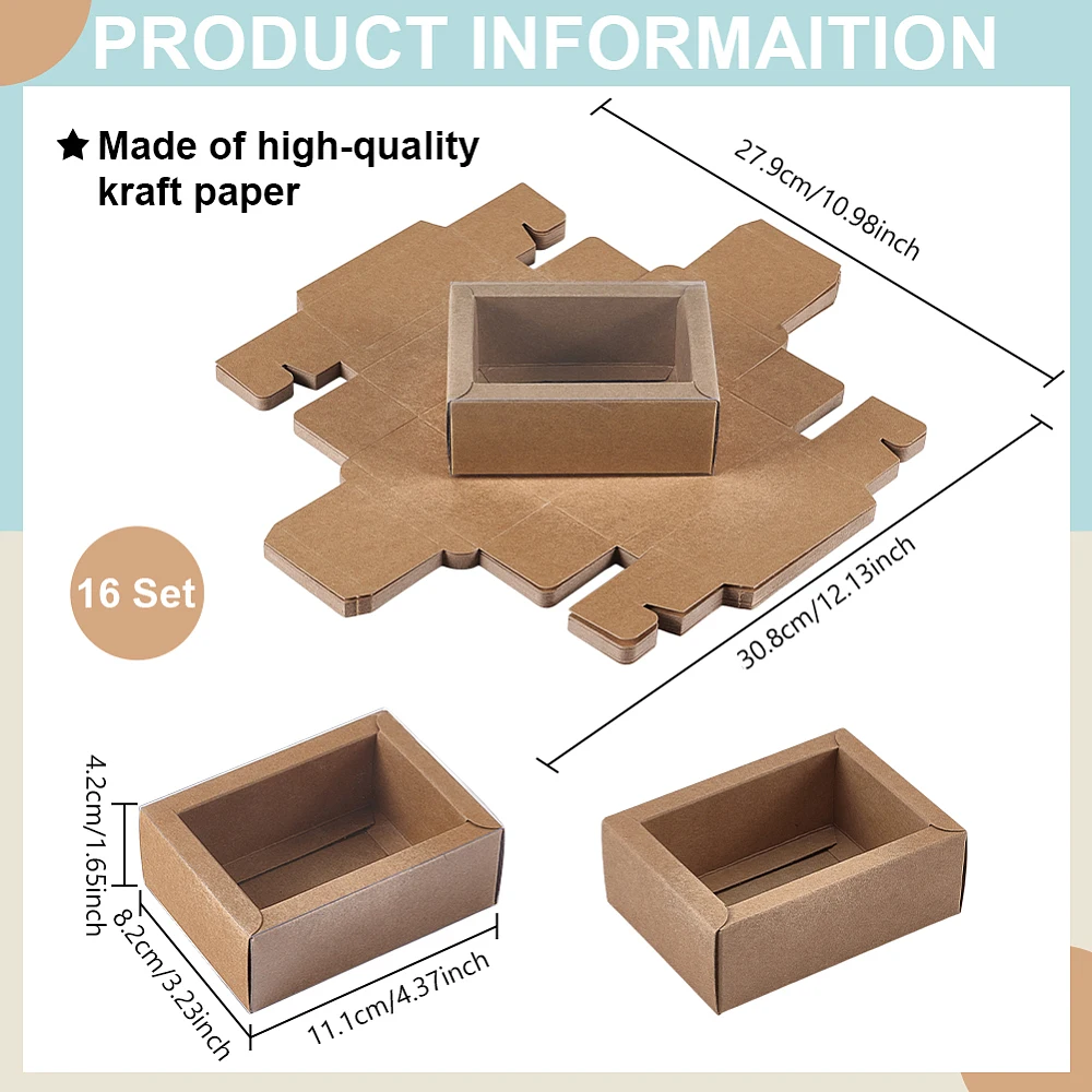 16pcs Kraft Paper Drawer Box 4.4x3.2x1.7inch Rectangle Homemade Soap Box with Window Small Cardboard Present Packaging Boxes