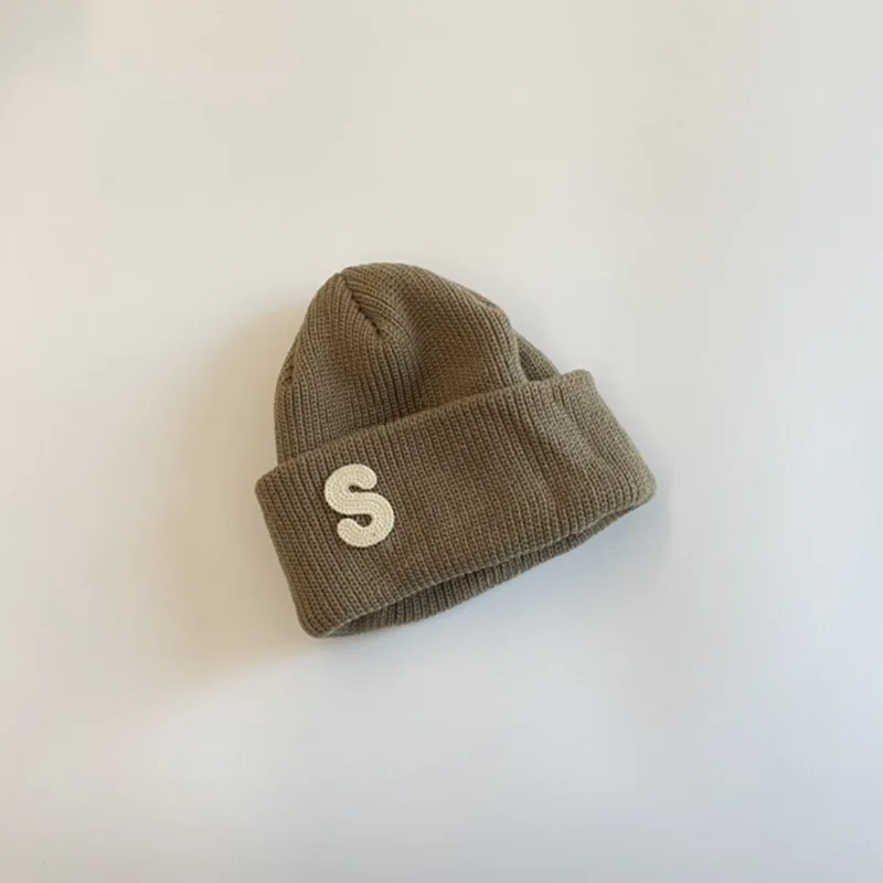 

Spring And Autumn New Children'S Applied-Cloth Embroidered Hat S Letter Simple Korean Hat Boys And Girls Rolled Woolen Hat