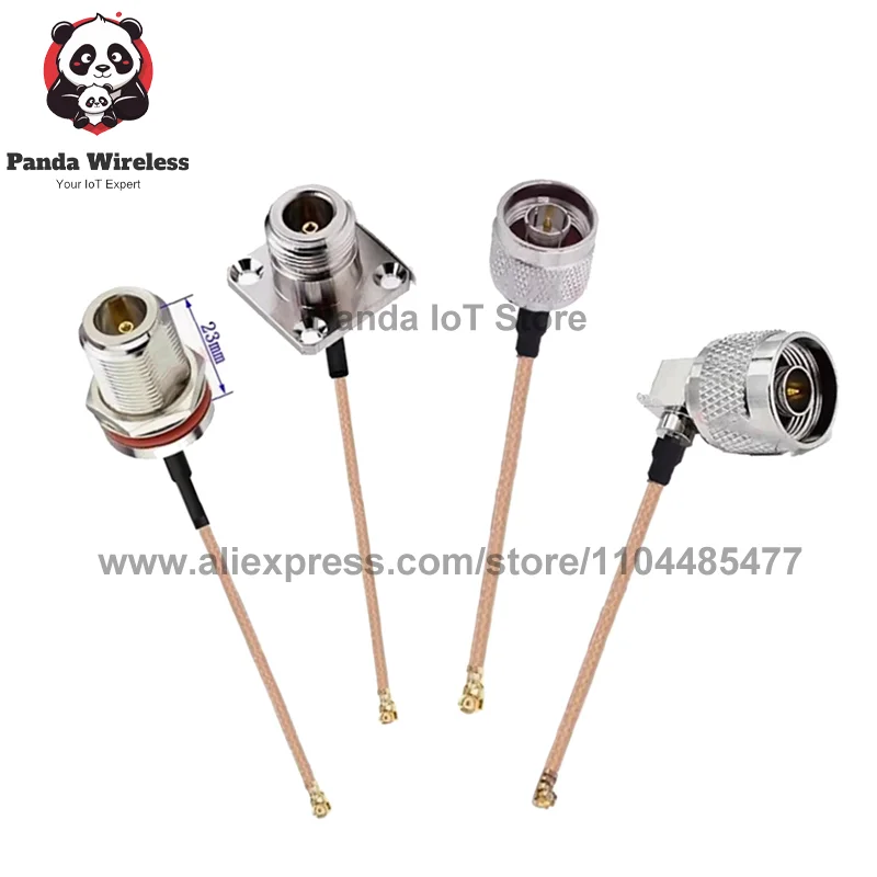 مقاوم للماء 2 قطعة RG178 UFL U.FL إلى N أنثى 4 حفرة شفة الحاجز N ذكر الزاوية اليمنى موصل تمديد RF ضفيرة كابل