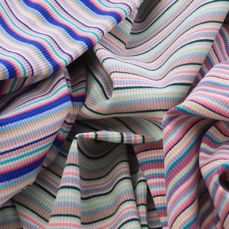 Combed Pure Cotton Color Striped Threaded Pit Stripe Elastic Knitted Jersey Fabric Gradient Stripe Summer T-shirt Vest Fabric