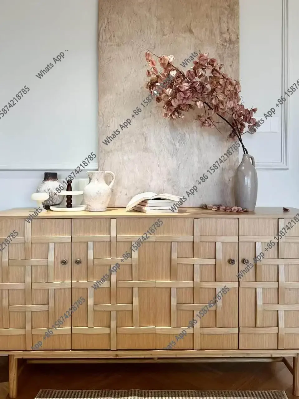 X65 Medieval Solid Wood Dining Side Cabinet, Log Retro Storage Cabinet Against The Wall, Creative Decoration Of The Entrance Cab