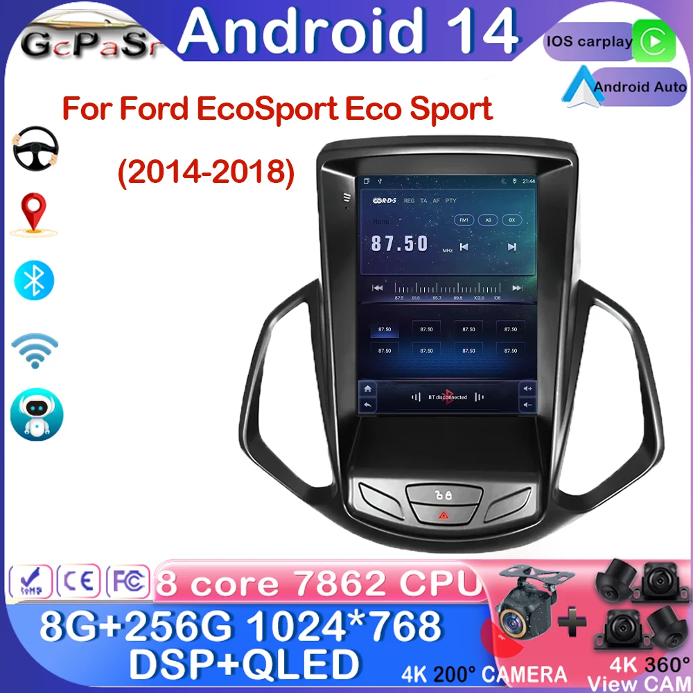 

Android 14 Carplay для Ford EcoSport Eco Sport 2013-2018 автомобильный мультимедийный плеер с сенсорным экраном 9,7 дюйма в стиле Тесла стандартный дисплей GPS