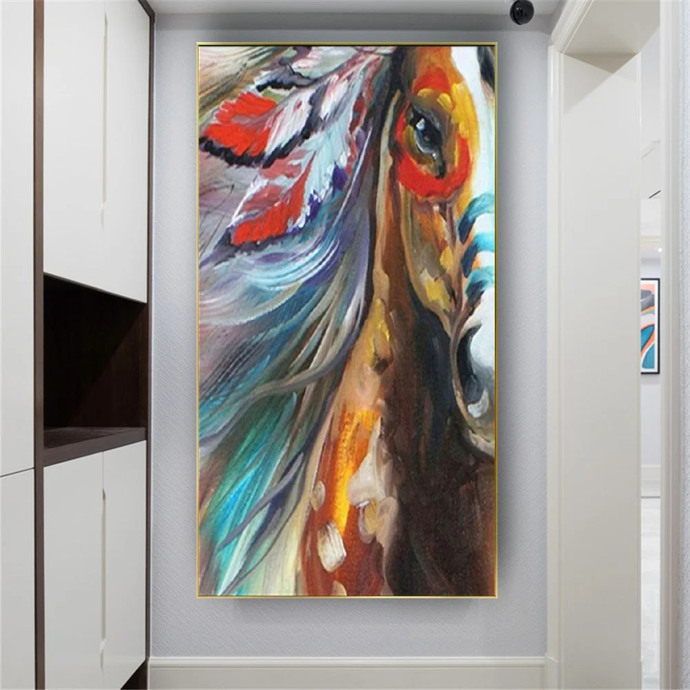 

Abstract Indian Color Dress Horse Head Oil Painting Decor Home Modern Wall Art Picture Pop Large Poster Exhibits For Living Room