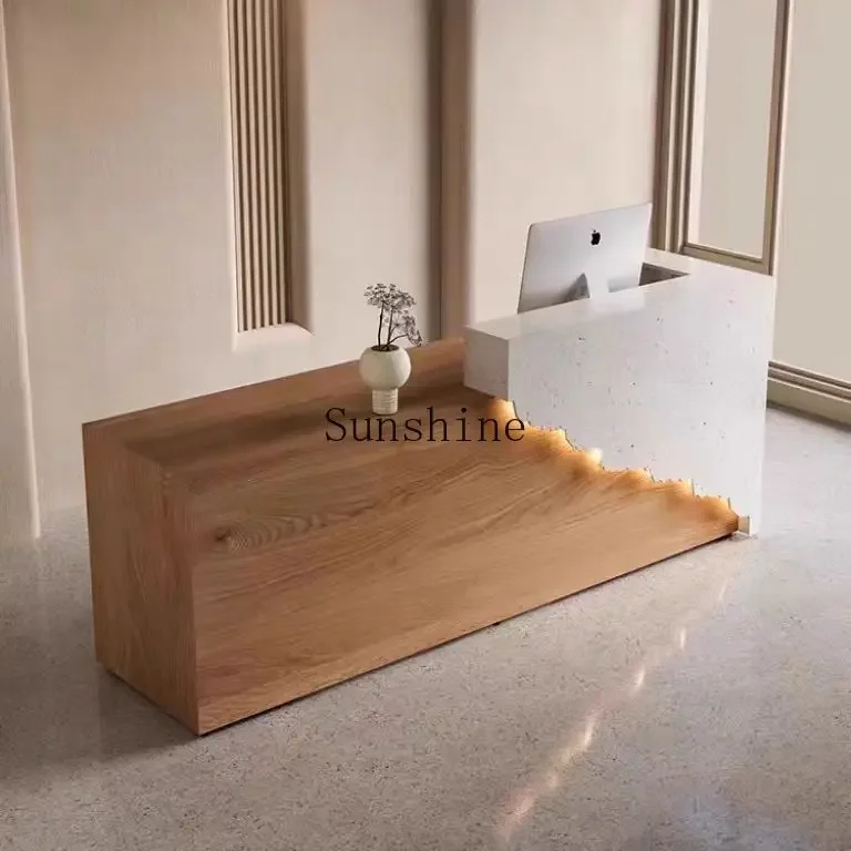 

Reception Cashier Reception Desk Simple Modern Lobby Creative Log Color Bar Table FT