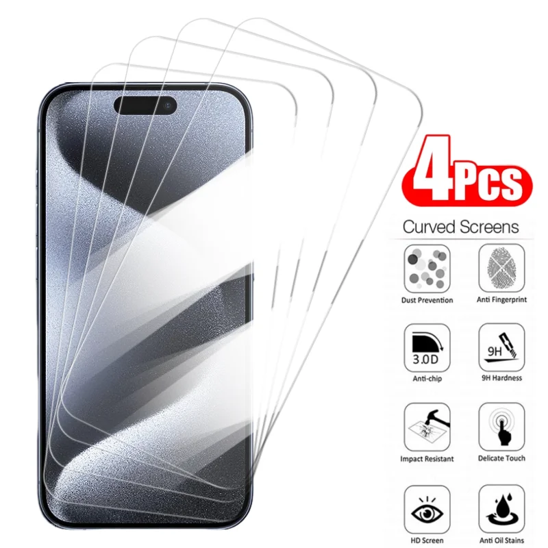 4PCS Tempered Glass For iPhone 15 Pro Max 15Pro 14 11 XR Fall Prevention Full Cover Screen P[rotector For iPhone 15ProMax