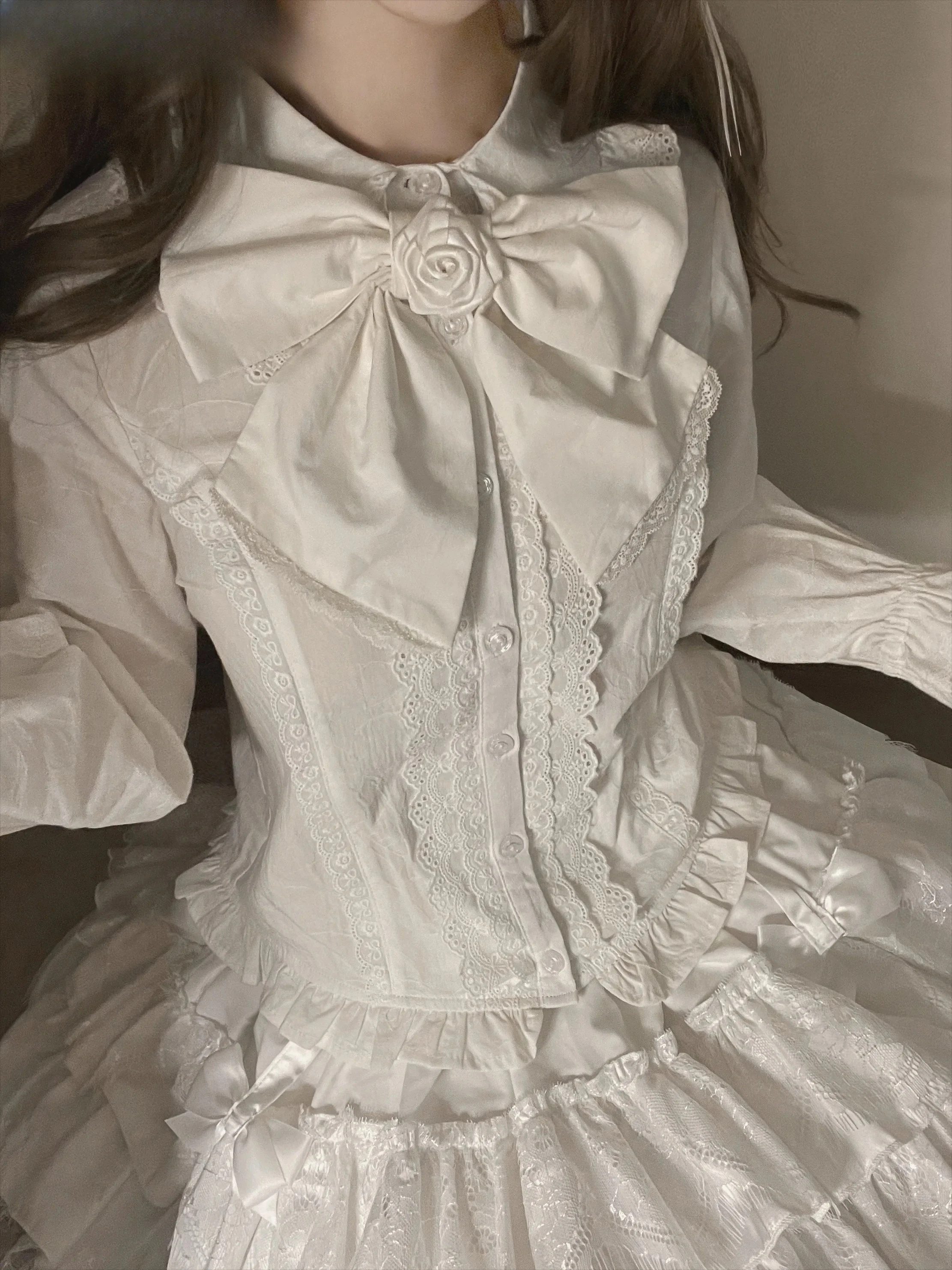 

Lolita Inside Shirt Blouses Spring Fashion Lace Splicing Long Sleeve Doll Collar Top Women 2025 Hot Sale