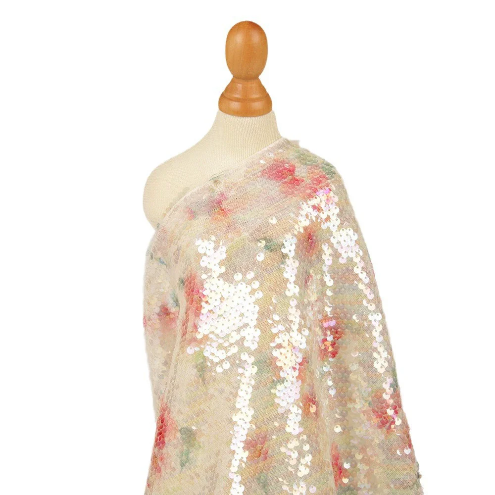 

Retro Sequin Embroidered Camisole Skirt Fabric Summer Floral Print Lace Clothing Fabric for DIY Projects