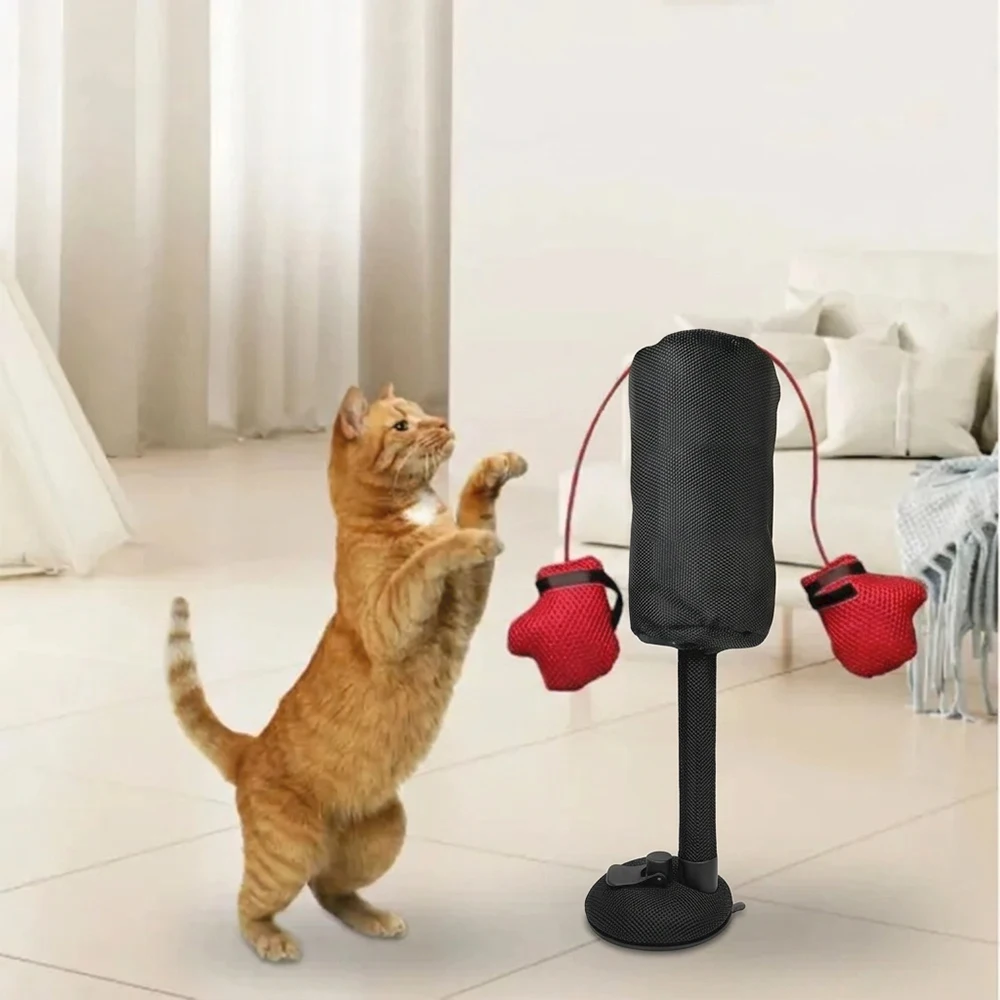 Brinquedo de Saco de Pancadas para Gatos em Formato de Desenho Animado com Luvas de Boxe e Ventosa, Brinquedo Interno para Gatos Filhotes e Adultos, Cor Aleatória Enviada
