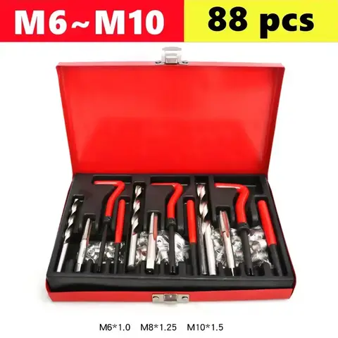 Repair Kit 88 Pieces M3 to M14 Screw Thread Insert Set with Drill Bit for Damaged Threads Restoration Helicoil Tool Kit