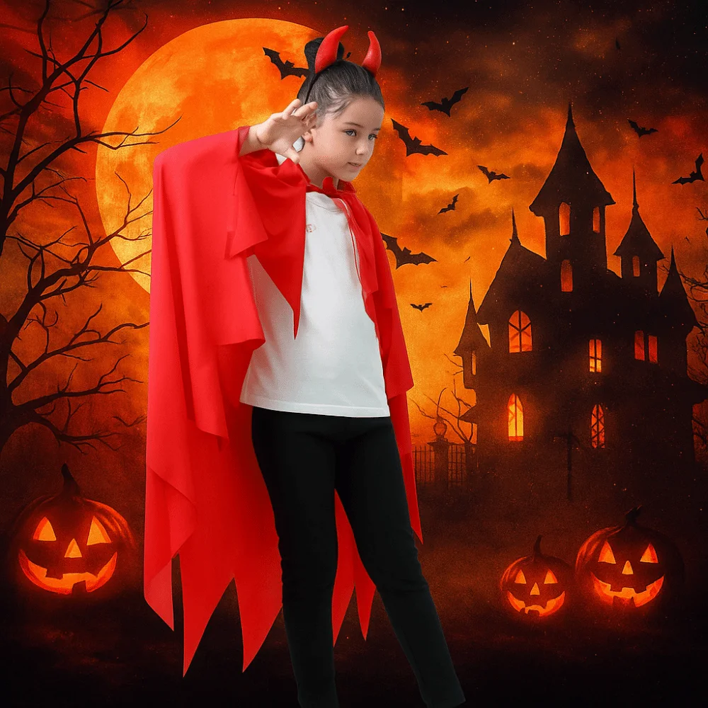 

With Headband Demon Cloak Headband Set Smock Style Cosplay Costume Cosplay Costume Red Cape Party Masquerade Cloth Adult Costume