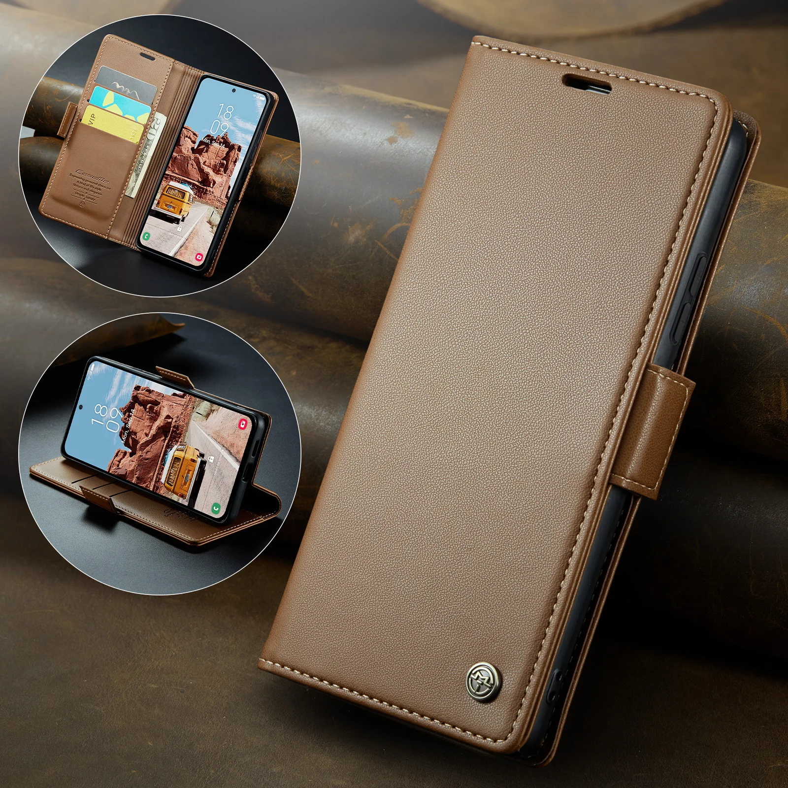 

Caseme-023 Wallet Phone Case For Samsung Galaxy S25 S25FE S25Ultra S24 S23 S22 Book Flip PU Leather Card Pocket Money Bag Cover
