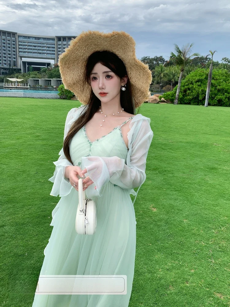 

Spring Sle Ice Ice Comes ort Length French Sle Loose Fit Sun Protection Lace Collar Bell Sve Chiffon Open Cardigan