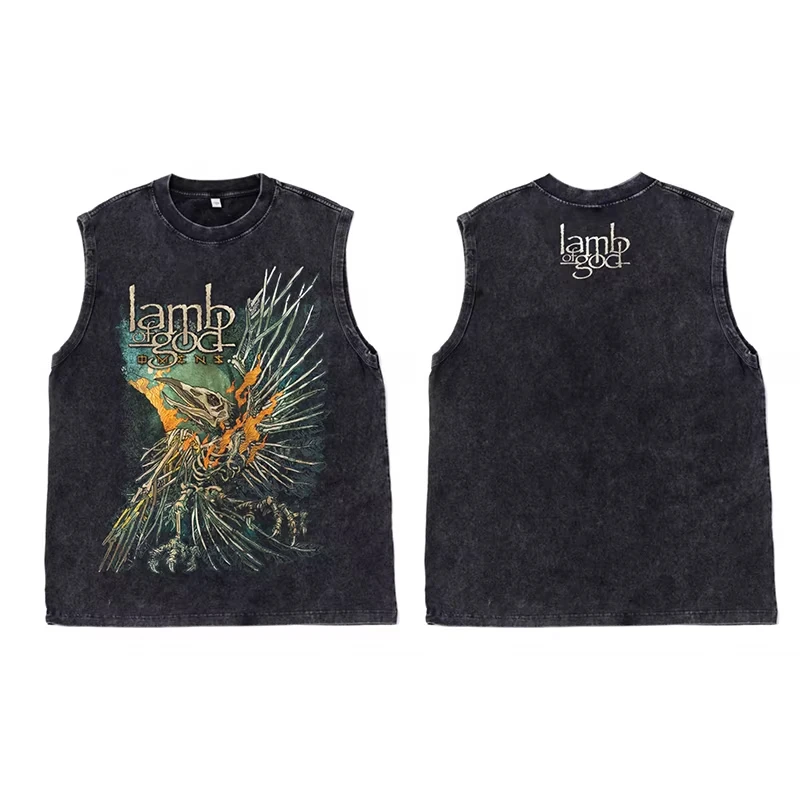 سترة رجالية كلاسيكية معدنية سوداء مغسولة لصيف 2025 تي شيرت نسائي كبير الحجم بدون أكمام برقبة دائرية ملابس فضفاضة Y2k