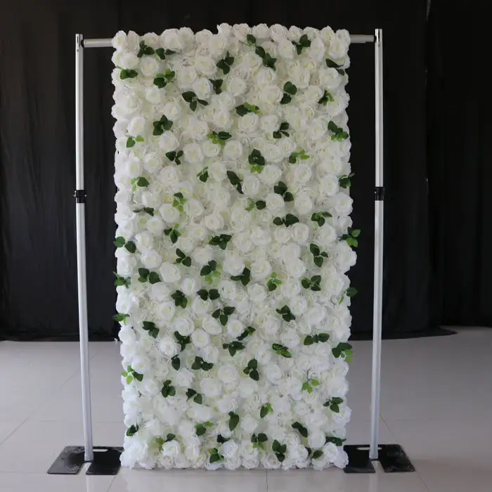 

3D luxury White Rose greenery Curtain Cloth Flower Wall Outdoor Wedding Backdrop Decoration Christmas Events Prop Window Display