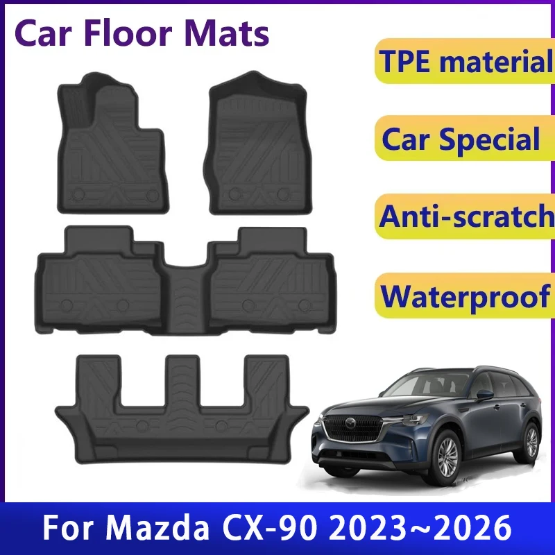 Car Floor Mats For Mazda CX-90 CX90 CX 90 KK 2023 2024 2025 2026 7SEAT 6SEAT Waterproof Pads Foot Cover LHD Mud Auto Accessories