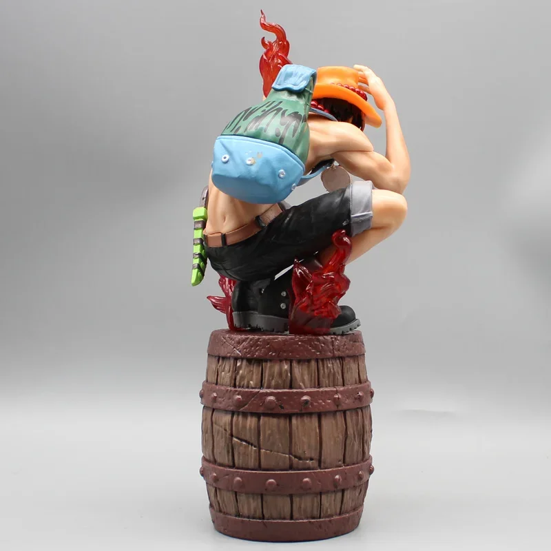 One Piece Fire Fist Action Figure, Ace GK AO, Caixa De Madeira Agachado, Barril De Vinho, Ornamento Modelo, Boneca De Animação Da Estátua, Presentes De Brinquedo, 25cm