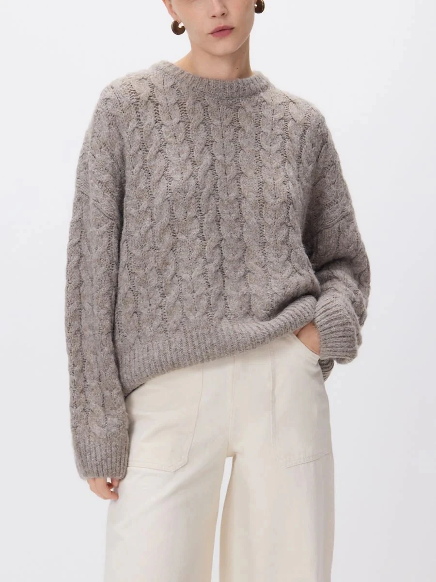 

Loose Large Size round Ne Sweater Women's Knittedwear Lazy Sle Fluffy Pattern European Single Retro Faion Slimming Top