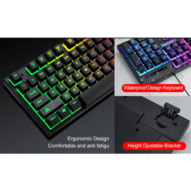 Thunder Wolf TF31 Mouse tastiera Mouse Pad 3 pezzi Set gioco meccanico Touch Light up Key Mouse Set essenziale per principianti