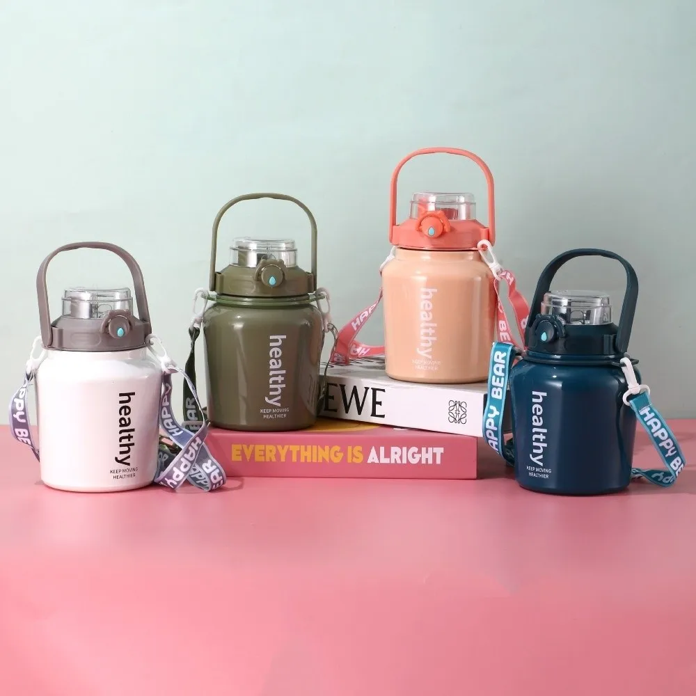

Stainless Steel Vacuum Thermos Cup Adjustable Strap with Handle Insulated Cup Large Capacity Children's Straw Cup Outdoor