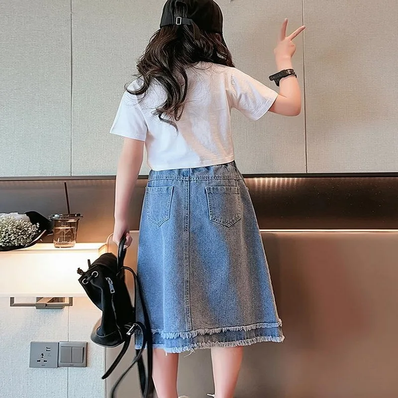 School Girls Denim Skirt Spring Summer New 2023 Casual Skirt for Children Fashion Teenage Kids Skirt 9 13 14 Years