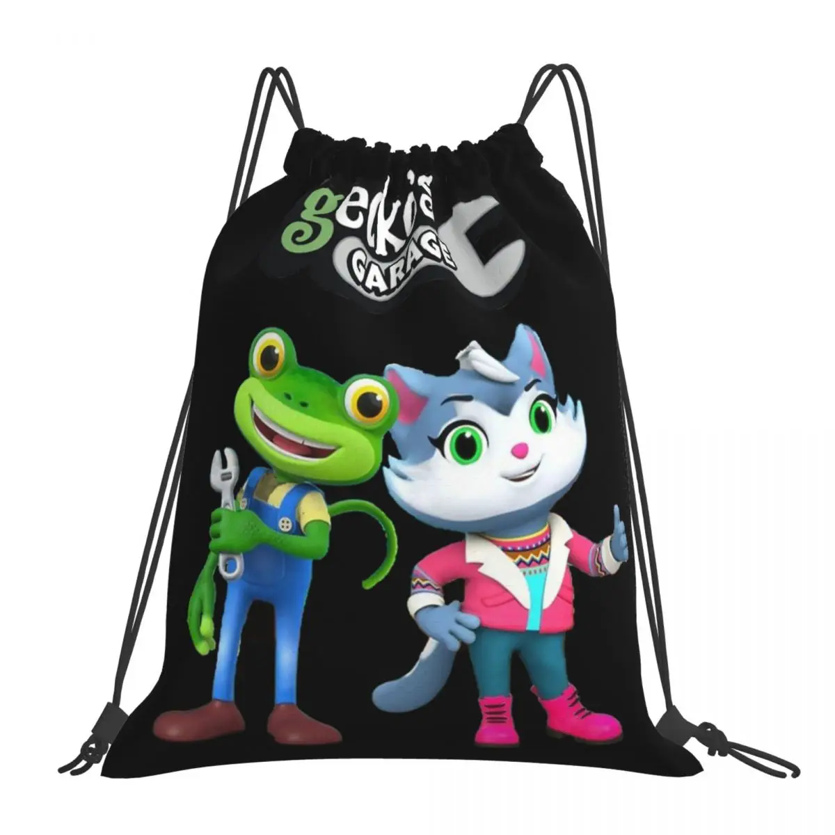 Geckos Garage Fixing Trucks Vehicles Backpacks Portable Drawstring Bags Drawstring Bundle Pocket Shoes Bag Book Bags For Travel