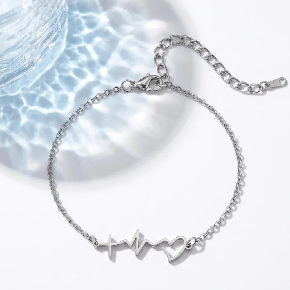 Cross Border Hot Selling Personalized Fashion Ins Style Stainless Steel Line Electrocardiogram Women's Bracelet Hollow Temperame