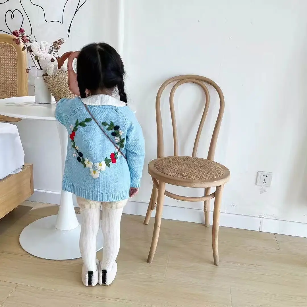 Nordic Ins Style New Autumn Winter Toddler Girls Knit Cardigan, Hand Embroidered Baby Sweater, Versatile for Little Medium Kids
