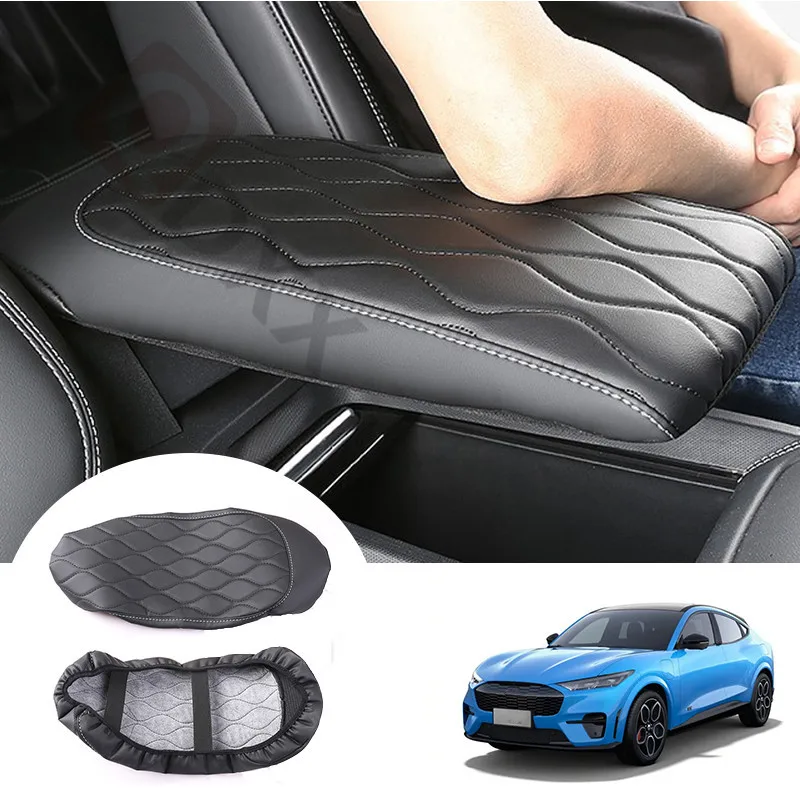 Center Console Armrest Cover PU Leather Anti-scratch Waterproof Car Armrest Cover For Ford Mustang Mach-E 2021 2022 Accessories