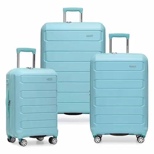

Traveler's Choice Pagosa Indestructible Hardshell Expandable Spinner Luggage, Baby Blue, 3-Piece Set (22/26/30)