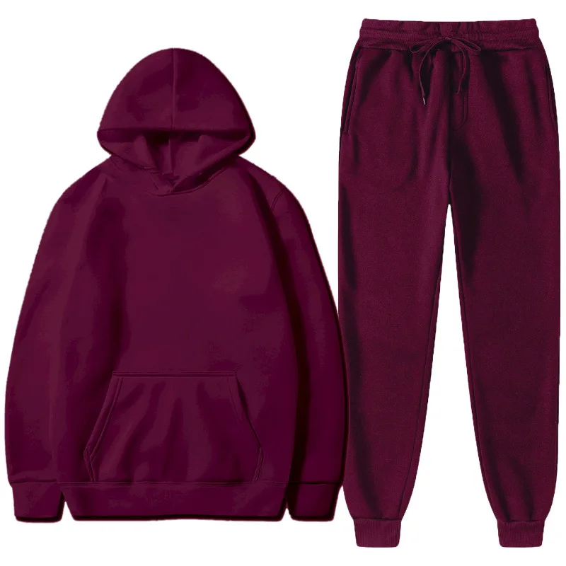 

Couple's Fce Lined Hooded Sweatirt Set Casual Sportswear Long Sve Long Pants Winter Collection for Teenagers