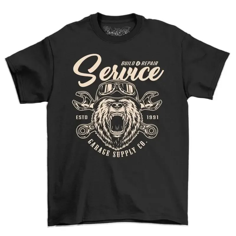 Service Bear Garage Supply Cafe Racer Motorcycle Men's T Shirt Motorbike