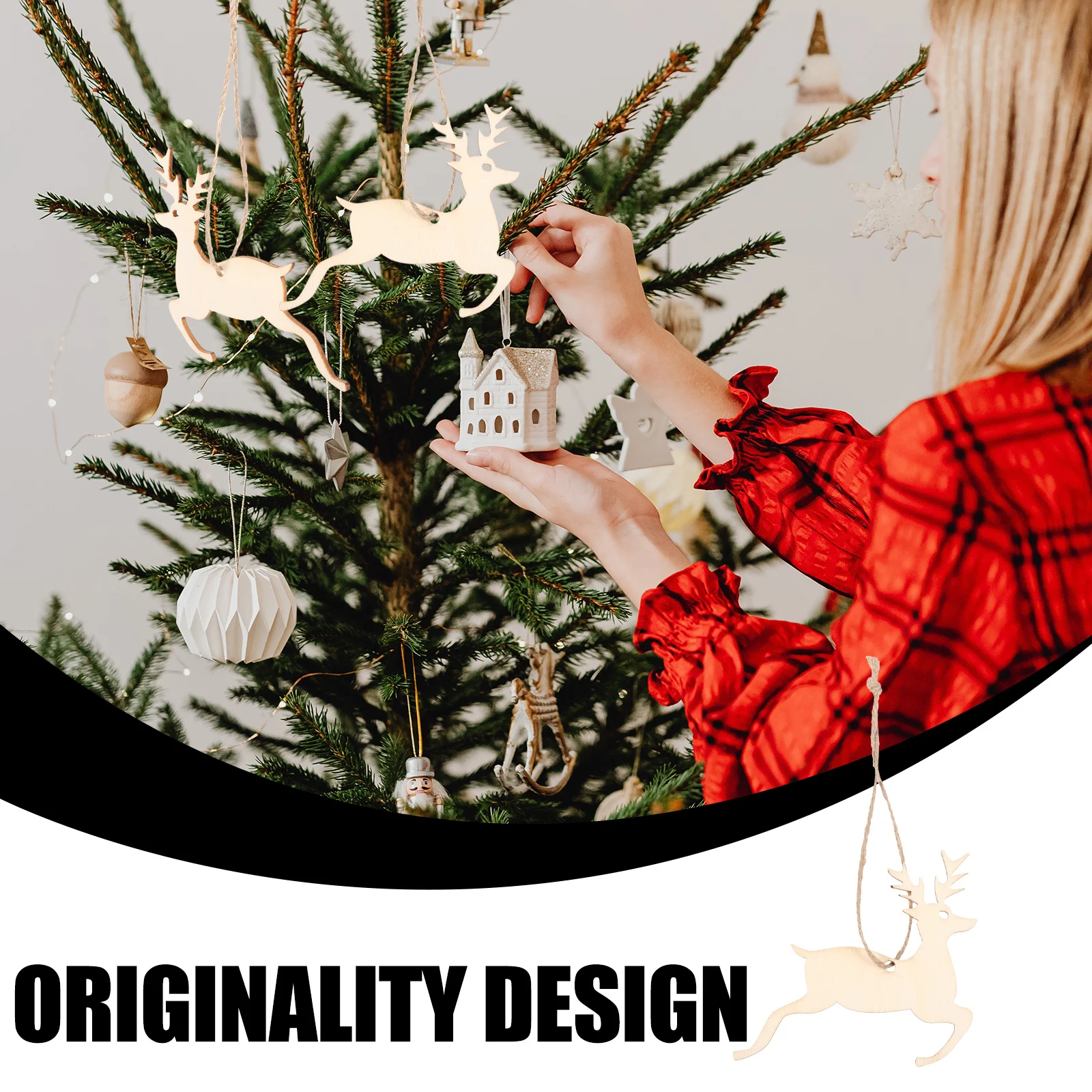 50 Stück Weihnachts-Holzscheiben-Ornamente, rustikale Feiertagsdekoration für Zuhause, Weihnachtsbaum, Party, hängender Anhänger, Holzhandwerk, Dekoration, Wind