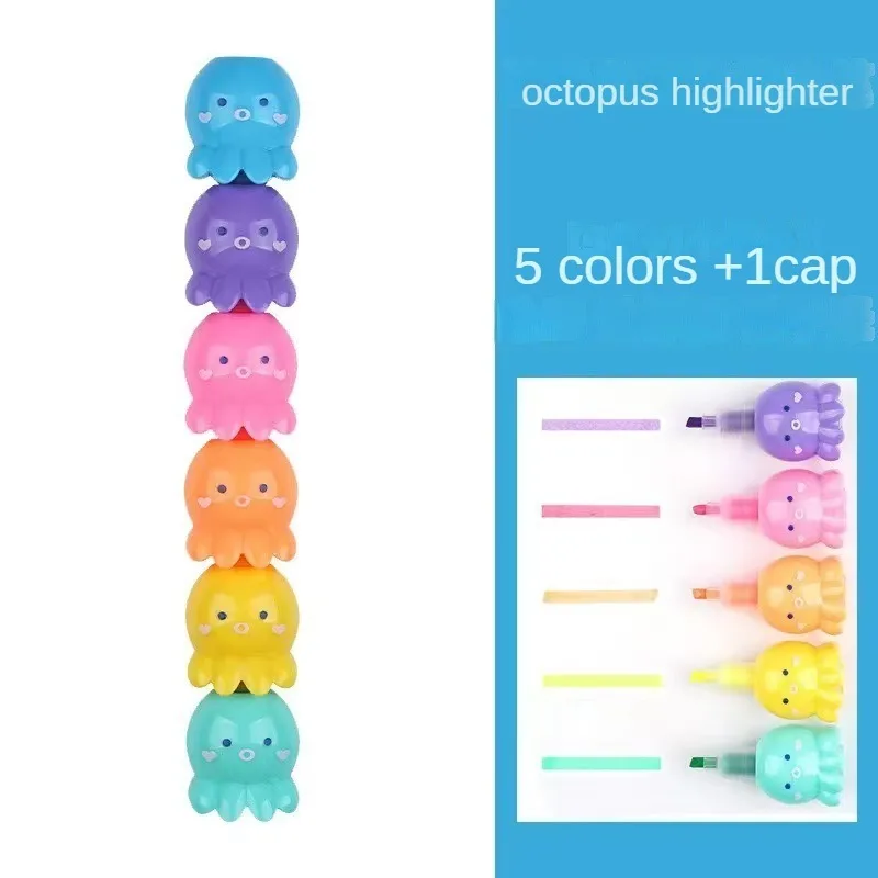 5 Color Creative Cute Splicing Love Octopus Bear Highlighter Girl Heart Octopus Colorful Marking Pen Student Supplies