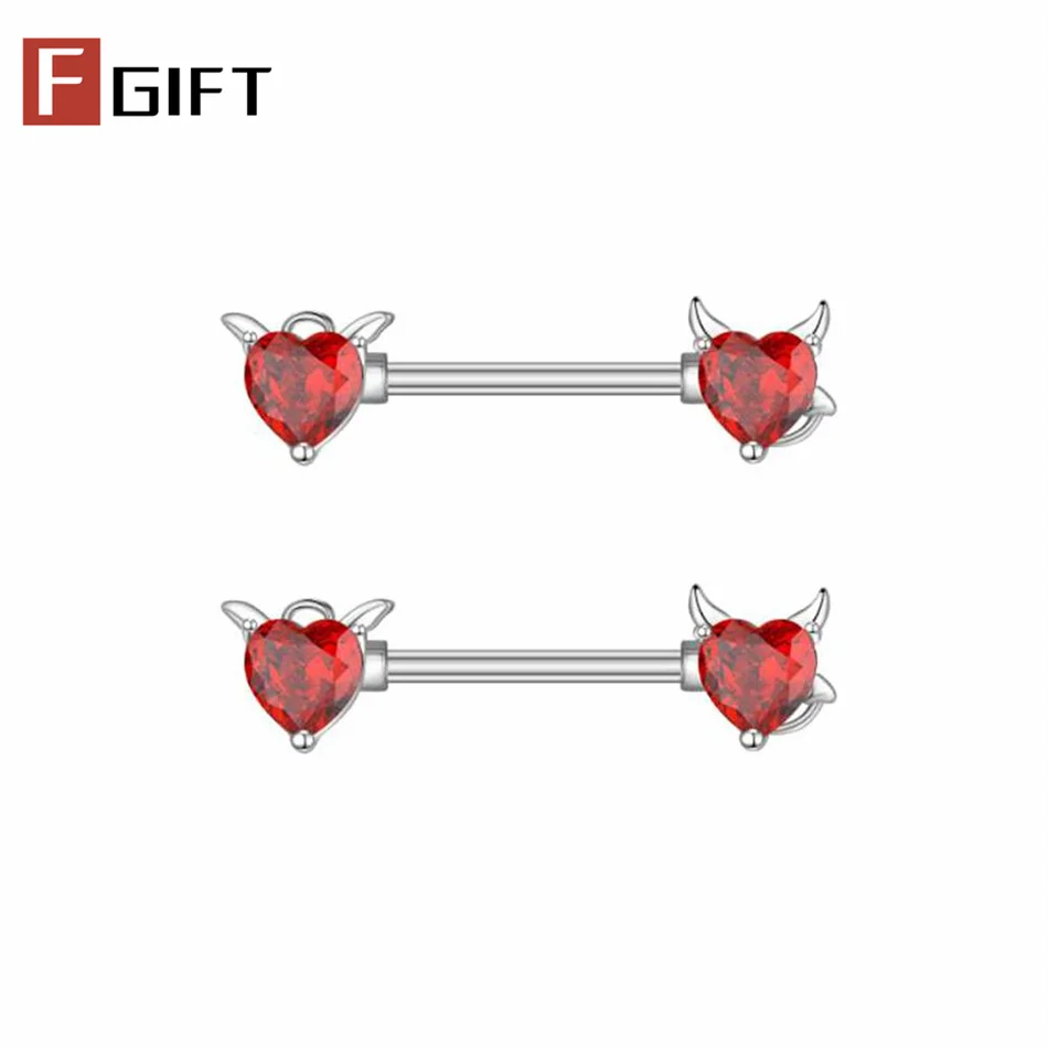Ensemble de 2 anneaux de tétons en zircon rouge diable, 14G, 12-22 mm, barre en titane hypoallergénique, bijoux sexy pour femmes, piercings de tétons
