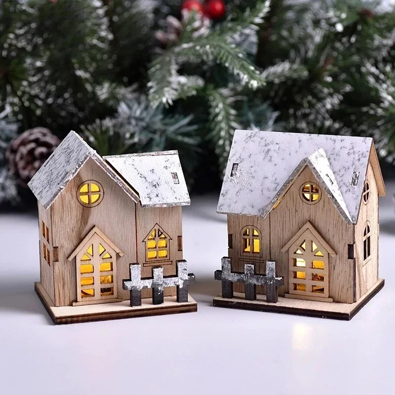 LED Light Mini Wood House Model Luminous for Christmas Christmas Houses DIY Festive Wooden House Ornaments Kids New Year Gifts