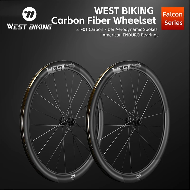 

WEST BIKING Falcon Series T700 Carbon Fiber Bicycle Wheel Set High Strength V Brake/Disc Brake Safe Fast Bike Wheel Cycling Part