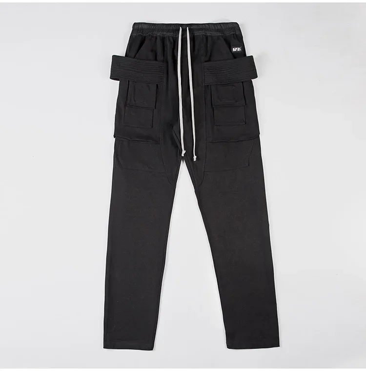 Rick Cargo Pants 24FW Y2k Hot Sale Owens Men\'s Pants Solid Black Double-ring RO Trousers Casual Streetwear Harajuku Loose Pants