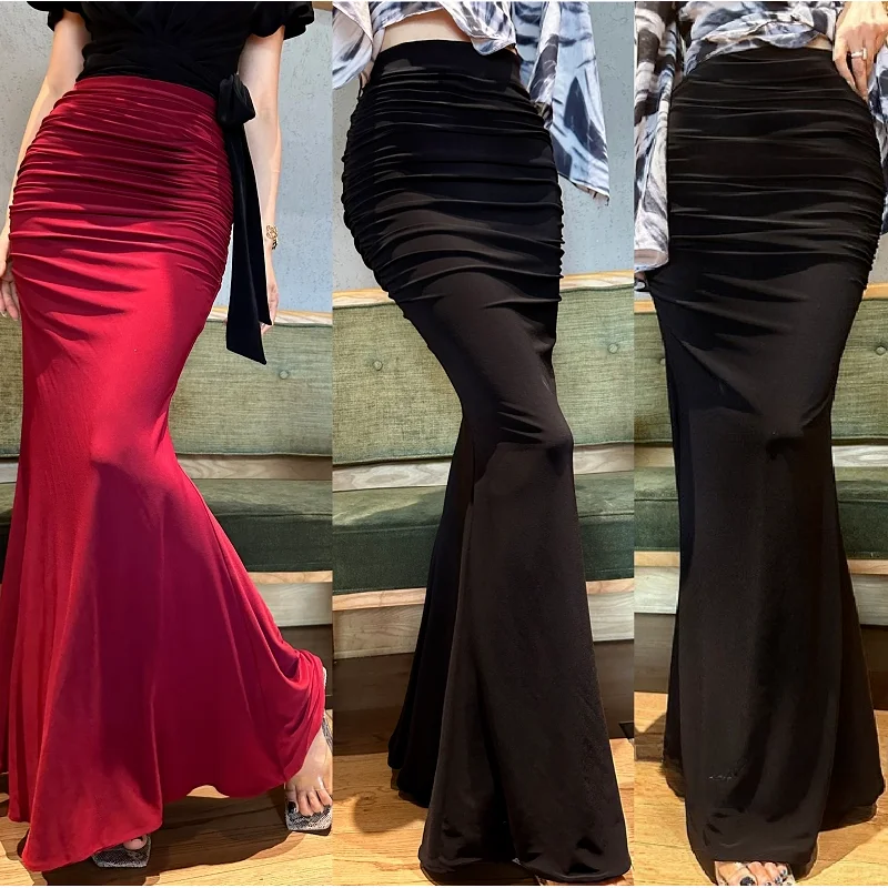 

2025 New Design Sensual Pleated Slimming Wrap Long Skirt Women's Empr Commuter Sexy High Waist Versatile Skirt