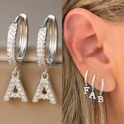 New Arrival Silver Color Stainless Steel 26 Letters Hoop Earrings A-Z Crystal Zircon Cartilage Piercing Earring Jewelry Gift