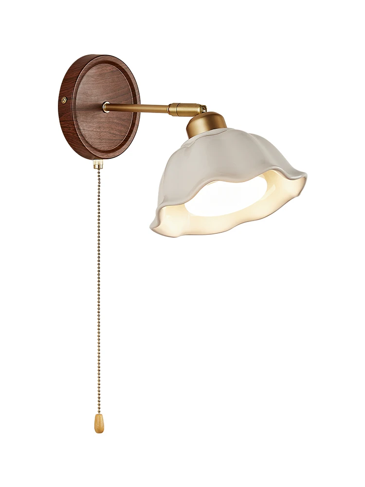 

Japanese retro ceramic wall lamp 2024 internet celebrity romantic and warm bedroom bedside lamp flower bud with switch backgroun