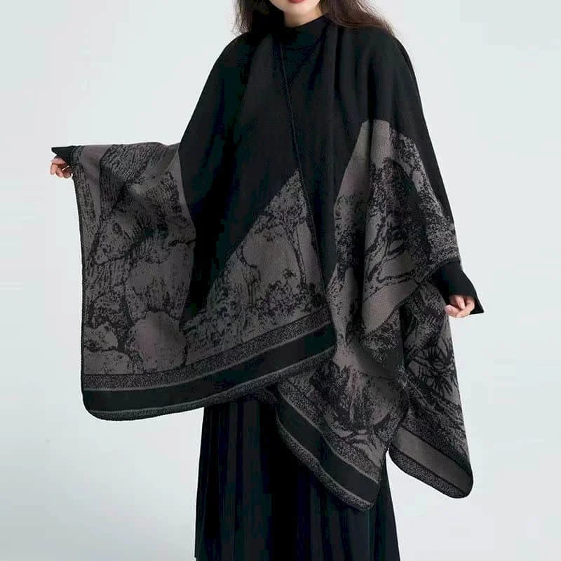 

Шарф женский роскошный винтажный граффити черный кашемировый эстетический женский шарф повседневный корейский стиль зимняя теплая шаль из пашмины