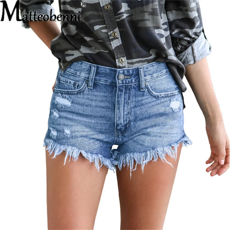 

2022 Fashion Streetwear Frayed Chic Hem Ripped Tassels Denim Shorts Vintage Women High Waist Zipper Fly Female Short Jeans Mujer