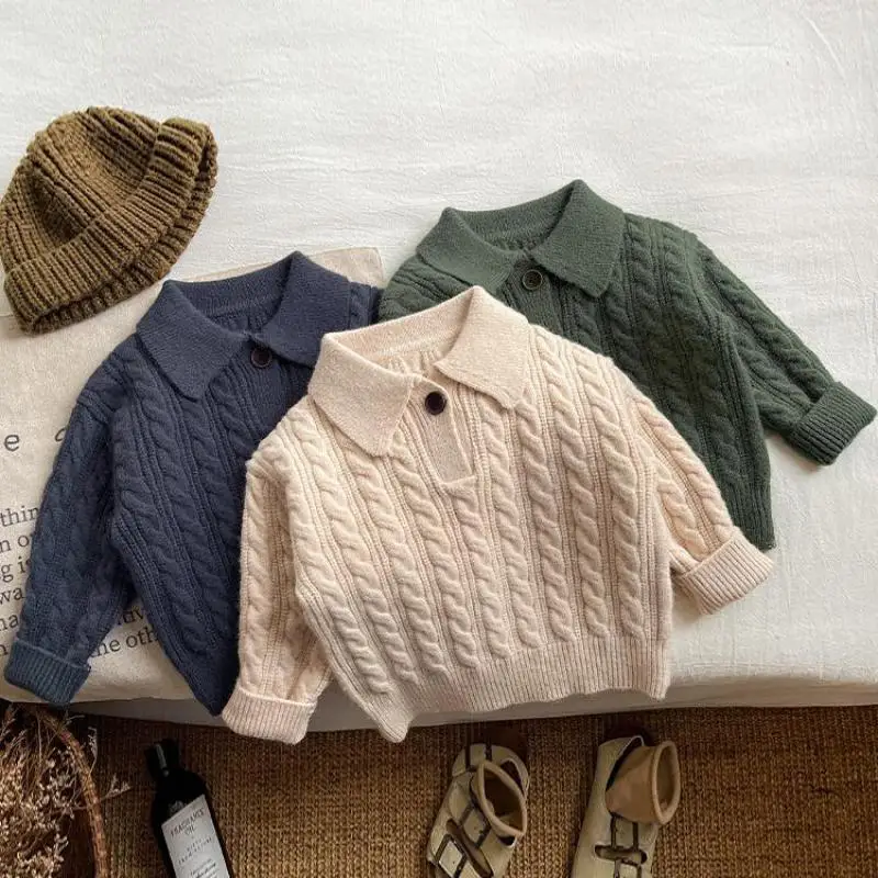 2025 خريف جديد طفل طويل الأكمام متماسكة قمصان بولو الرضع فتاة التلبيب سترة الصلبة الاطفال الفتيان سترة بولو غير رسمية ملابس الأطفال