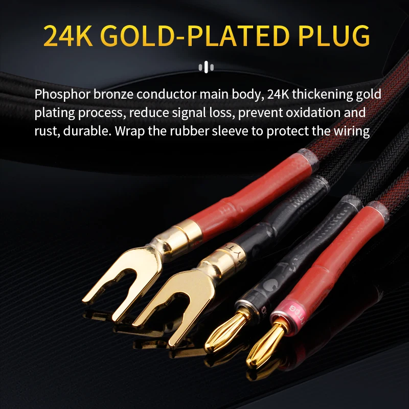 Jedna para kabli głośnikowych HiFi Wysokiej klasy kabel wzmacniacza audio Wysokiej czystości miedź beztlenowa z wtyczką bananową 24K Gold Plug Y Plug Cable