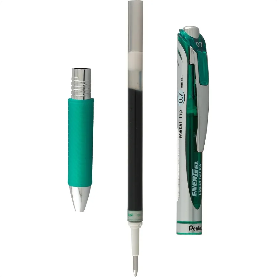 EnerGel RTX Retractable Liquid Gel Pen 0.7mm Medium Line Metal Tip Green Ink Pack of 2 (BL77BP2D) - Image 5