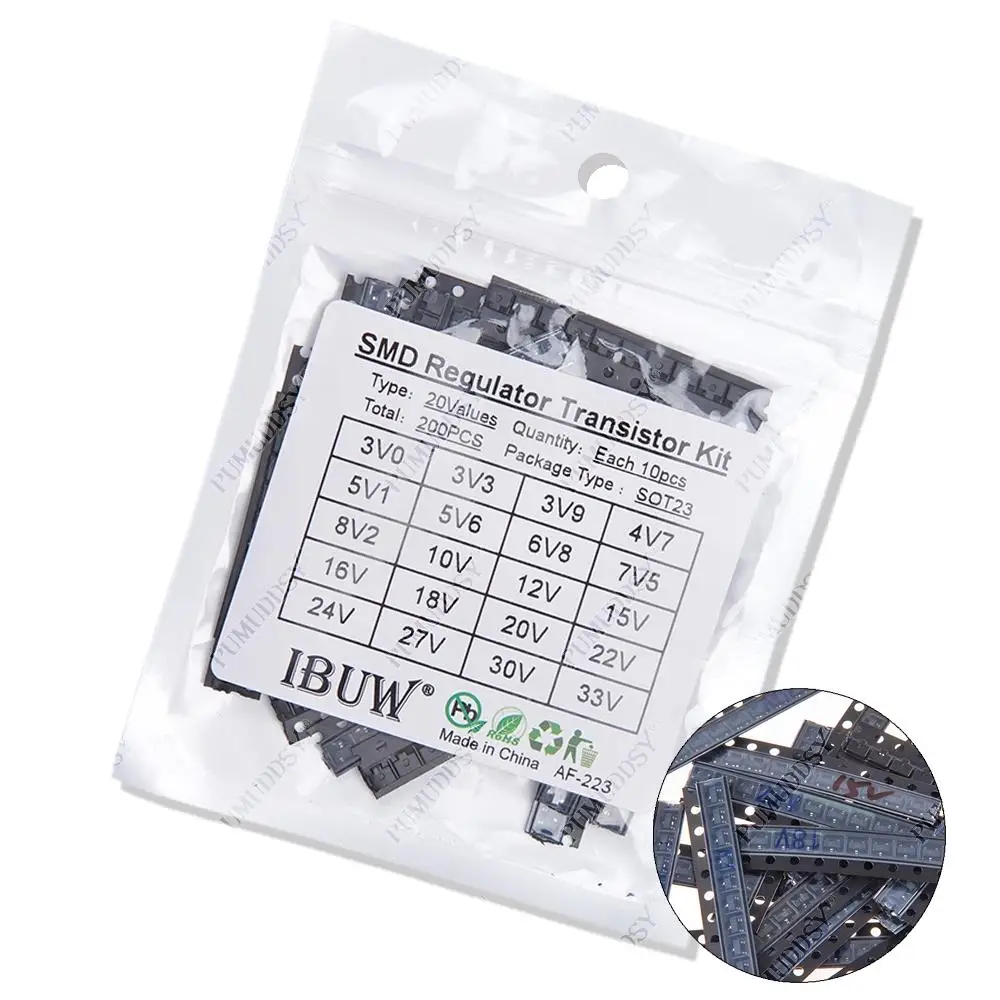 200PCS Zener Diode In SOT23 Package Samples Kit Diygba KIT 20Kinds*10PCS
