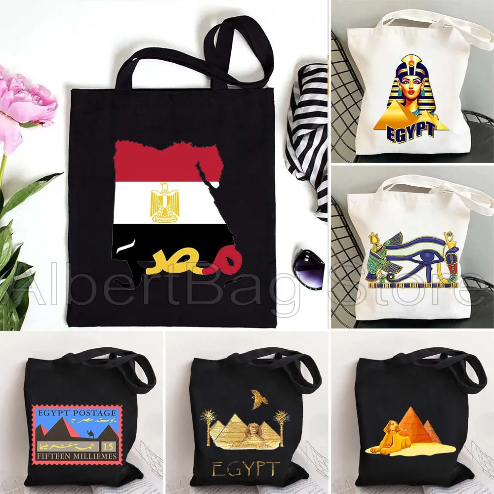 

Cairo Egypt Flag Egyptian Map Pyramid Gifts Fashion Shopper Harajuku Canvas Tote Bag Cotton Shoulder Casual Shopping Handbag